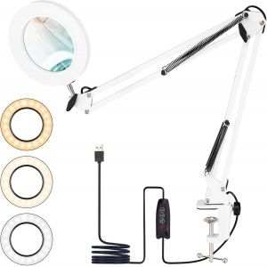 Ricayea Lampe Loupe Avec Pince, Lampe Loupe 10x, Lampe De Lecture, 3 Modes De Couleur, 10 Niveaux De Luminosité, Lampe De Bureau À Intensité Variable Avec Loupe Pour La Lecture, Les Loisirs, L'artisa - Neuf