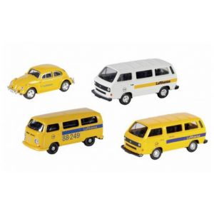 Volkswagen Set de 4 mod&egrave;les Lufthansa : Coccinelle, T2 Bus, T3 Bus blanc et jaune 1/87 Schuco - Neuf