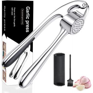 Mevronisshop-Presse-Ail Inox De Cuisine Professionnelle, Ecrase Ail, Broyeur D'ail, Hachoir &Agrave; Ail Convivial, Facile &Agrave; Nettoyer Et Durable, Argent&eacute; - Neuf