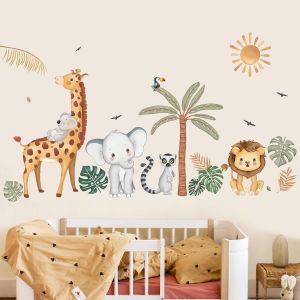 ERYI-Stickers Muraux Animaux De La Jungle Arbre Boho Autocollants Muraux Mural Stickers Safari Girafe Éléphant Lion Pour Chambre Enfants Bébé Pépinière - Neuf