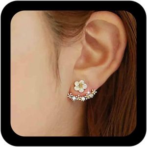 Kal-Veste D'oreille De Fleur De Marguerite Bohème Boucles D'oreilles Boucles D'oreilles En Cristal Doré Boucles D'oreilles En Strass Fleur Boucles D'oreilles À Deux Voies Avant Arrière Boucles - Neuf