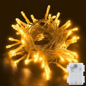 TRAHOO-Guirlande lumineuse LED avec batterie et minuterie, 2 m, 20 LED blanc chaud, IP65, &eacute;tanche, pour No&euml;l, Halloween, chambre &agrave; coucher, f&ecirc;te, mariage - Neuf
