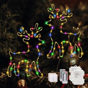 Jgd-Lot De 2 D&eacute;corations De No&euml;l Illumin&eacute;es Avec Minuterie - 120 Led Multicolores - Guirlande Lumineuse Avec T&eacute;l&eacute;commande - 8 Modes - Pour No&euml;l, Halloween, Rideau, Balcon, Mariage - Neuf