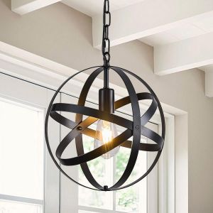 Ulteronixshop-Ganeed Suspension Industriel Globe Ferme &Eacute;clairage Lustre Vintage Sph&eacute;rique Suspendu Plafonnier Pour &Icirc;lot De Cuisine Table &Agrave; Manger E27 Noir 1 Lumi&egrave;re - Neuf