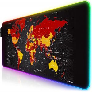 RGB Gaming Mouse Pad XXL-Bright LED Mouse Pad Multicolor 11 Modes-800 x 300 mm Non-slip Surface for PC and Mac Computer Players-World Map Pattern - Neuf