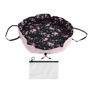 Trousses De Maquillage A Cordon Coulissant, Grandes Poches Interieures Zippees, Poignee Confortable Avec Pochette En Polyethylene Pour Les Voyages, Rose - Neuf