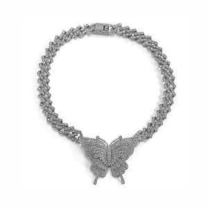 Chunky Cristal Ras De Cou Collier Papillon Pendentif Colliers Chaîne À Maillons Cubains Strass Scintillant Bijoux Pour Les Femmes Et Les Filles (Or) - Neuf