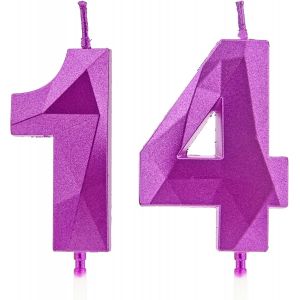 Eryi-Bougies De 14e Anniversaire, Bougies Avec Un Numéro Pourpre, Décoration D'anniversaire, Décoration De Gâteau D'anniversaire, Mariages, Anniversaires D'entreprise - Neuf