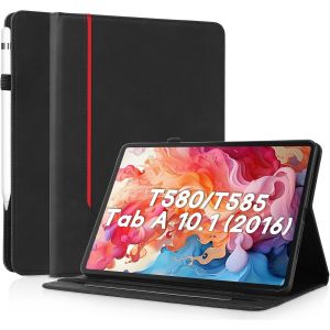 LORANKA-Coque pour Samsung Galaxy Tab A 10,1 Pouces 2016 (T580 / T585, Pas pour Le Mod&egrave;le 2019) - &Eacute;tui Housse de Protection Cuir PU avec Fonction Support/Portefeuille Coque Tablette (Noir) - Neuf