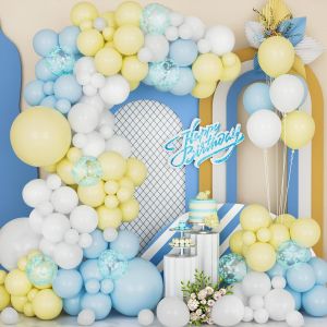 KALANKA-Kit Arche Ballons Macaron Bleu Jaune Blanc, 146Pcs Guirlande Ballons Baudruche Pastel Bleu Confettis Femelle Homme Filles Garçon Anniversaire Mariage Baptême Bachelorette Baby Shower Décora - Neuf