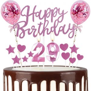 ERYI-Décorations Roses Pour 29E Anniversaire, Bougies Roses En Forme De Chiffre 29, Décorations De Gâteau Et Ballons Pour Filles Et Femmes - Neuf