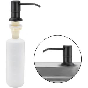 KAL-Distributeur De Savon Évier Cuisine, Distributeur De Détergent Encastrable En Acier Inoxydable De Cuisine 350 Ml, Distributeur De Savon Rechargeable Avec Pompe Rotative À 360 ° (Noir Mat) - Neuf