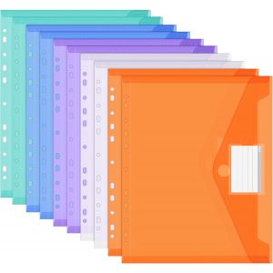Eryi-Lot De 10 Porte-Documents A4 Étanches - 11 Bords Perforés - Avec Poche Pour Étiquette - Pour Organiser Des Documents, Des Fournitures De Bureau, Des Devoirs - Neuf