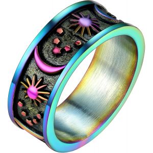 Trahoo-Bague Lune Et Soleil Etoile Acier Inoxydable/Or/Noir Taille 54-72 Bijoux Bagues Gothique Pour Femme Fille Homme Garçon (Boîte Cadeau) - Neuf