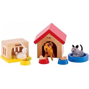Ensemble Animaux de la Famille pour Maison de Poupées, Compagnons de Jeux pour les Poupées, Chien, Chat, Lapin et leurs Accessoires - Neuf