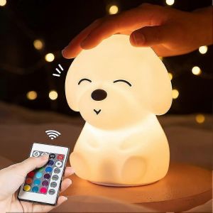 Veilleuse Pour Enfants,Veilleuse Pour Enfants Pour Les Filles,B&eacute;b&eacute; Et Tout-Petit,Mignon Chiot,Lampes De Nuit En Silicone Doux Pour Chien,Lampe Led Rechargeable Usb - Neuf