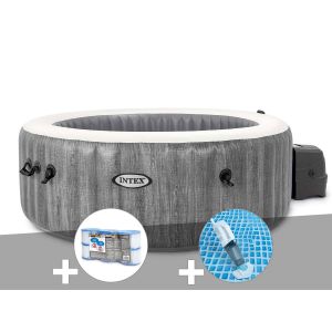 Kit spa gonflable Intex PureSpa Baltik rond Bulles 4 places + 6 filtres + Aspirateur - Neuf