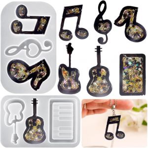 2pcs Moule En Silicone Porte-Cl&eacute;s, Moules En R&eacute;sine Epoxy Note De Musique, Moulle Resine Pendentif Sables Mouvants Bijoux Resin Keychain Mold Pour Diy Boucles D'oreilles Colliers D&eacute;coration - Neuf