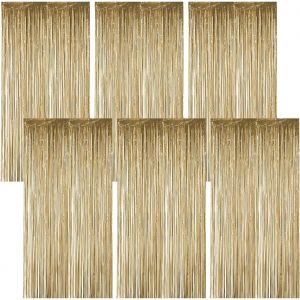 MEVRONISSHOP-6 Pi&egrave;ces Champagne Gold Rideau M&eacute;tallique De Frange Brillant, 1M X 2M Rideau Brillant M&eacute;tallique, Rideau Frange Anniversaire, Rideau Frange Dor&eacute; pour La D&eacute;coration D'Arri&egrave;re-Plan - Neuf