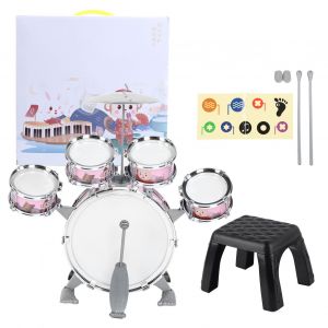 Batterie pour enfants, kit de batterie de dessin anime, instrument de musique educatif pour enfants, jouet de batterie pour garcons, rose - Neuf