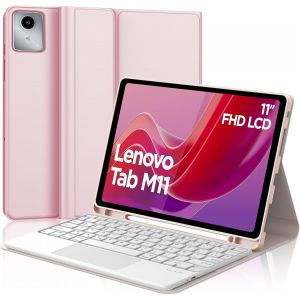 Coque Clavier Avec Trackpad Pour Lenovo Tab M11 11"" 2024, Azerty Français Clavier Avec Touchpad E Porte-Crayon Pour Lenovo Tab M11 2024, Rose - Neuf