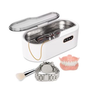 Nettoyeur de lunettes à ultrasons, 450 ml, 4 réglages de temps, 45 kHz, professionnel, pour bijoux, montres, argent, bagues, colliers, blanc - Neuf