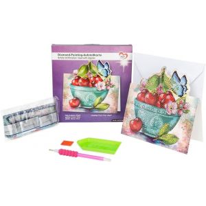Carte De Peinture Diamant | 370 G/M² | 16,3 Cm X 16 Cm | Enveloppe Et Outils Inclus (Bol De Cerises) - Neuf
