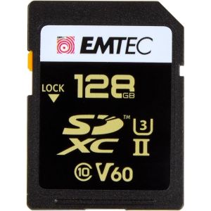II U3 V60 SpeedIN Pro+ ECMSD128GUHS2V60 SDXC Card - Memory Card - Burst photos, Full HD, 3D, 4K, 8K UHD videos - Storage Capacity 128GB, 128GB - 2 PIN Rows on Back - Black/Gold - Neuf
