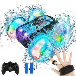 Voiture telecommandee amphibie pour enfants, bateau avec lumieres 2,4 GHz, monster truck acrobatique 4x4 - Neuf
