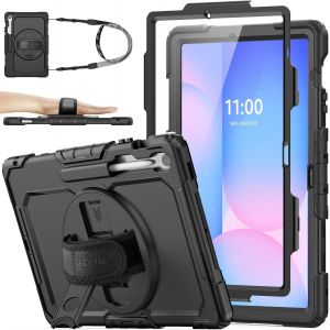Coque pour Samsung Galaxy Tab A9 Plus/A9+ 11"" 2023, Coque int&eacute;grale r&eacute;sistante aux Chocs avec Protection d'&eacute;cran, dragonne/Support Rotatif &agrave; 360&deg;, bandouli&egrave;re, &eacute;tui pour Tablette Galaxy - Neuf