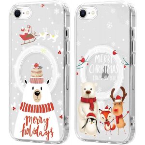 SJZG-2 Pi&egrave;ces No&euml;l Coque Magn&eacute;tique Pour Iphone 8/7/Se 2022/Se 2020 4,7'', Etui En Motif Dessin Cadeau De No&euml;l Compatible Avec Magsafe, Housse Christmas Silicone Bumper Cover Pour Iphone 8, No&euml;l 03 - Neuf