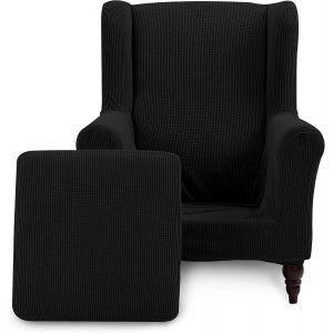 Wingback President de Couverture (Noir), de la Non-Derapant Fauteuil Housse, Spandex Tissu Jacquard avec elastique en Bas, Machine Meubles Protecteur pour la salle de Sejour, Chambre d'Hotel, Chambre a coucher - Neuf