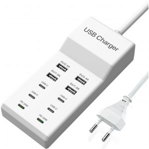 Chargeur Usb C, 350w Type C Adaptateur Secteur Chargeur, 8-Port Prise Multiple, Pd 100w Chargeur Rapide Avec Gan Iii Tech, Compatible Avec Iphone/Samsung/Google/Laptop/Macbook Pro/Macbook Air. - Neuf