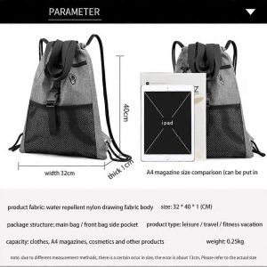 Sac À Cordon Gym Avec Poches Sac De Sport Avec Poignée Cordon De Serrage Sac À Dos Voyage Pour Hommes Femmes-Gre - Neuf