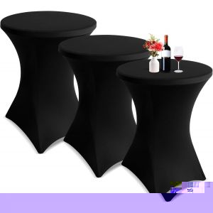 Lot De 3 Housse Pour Table Haute De Bistrot Ø 80-85 Cm, Nappe Cocktail Ronde Noire, Housse De Table De Cocktail Extensible En Spandex Pour Table De Banquet De Cocktail De Mariage(Noire) - Neuf