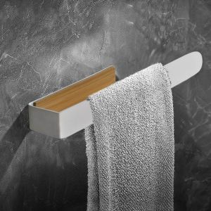 Tianyi-Porte Serviette Salle De Bain Mural Sans Percage Cuisine Support Serviette Adhesif Murale 30 Cm Blanc Bambou Barre Porte Serviette - Neuf
