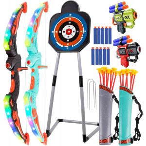 Kalanka-2 Pack Arc Et Flèche Pour Enfants Avec Lumières Led, Jouet Enfant De Tir À L'arc Lumineux, Jouet D'intérieur Et D'extérieur Pour 3-12 Ans Cadeau Garçons Filles - Neuf