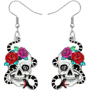 Kal-Acrylique Créatif Mignon Halloween Crâne De Sucre Squelette Boucles D'oreilles Pendantes Pour Femmes Filles Nouveauté Saison De L'effroi Bijoux Gothiques Pour Cadeaux - Neuf