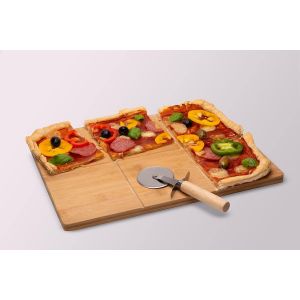 Planche À Pizza Carrée Extra Large Avec Trancheuse En Bambou - Neuf
