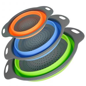 3 R&eacute;glez Pliable En Silicone Passoire Pliable &Eacute;conomiser De L'espace Au Lave-Vaisselle Facile De Stockage De La Nourriture De Qualit&eacute; Pour Le Camping De La Nourriture Pour B&eacute;b&eacute; & Les Petites Cui - Neuf