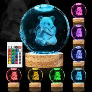 Veilleuse Boule De Cristal 3d Panda 16 Couleurs En Forme De Boule De Cristal Panda De 8 Cm 16 Couleurs Avec Base En Bois Boule &Agrave; Neige En Verre Grav&eacute;e Au Laser Cadeau Pour Femmes Enfants Amis - Neuf