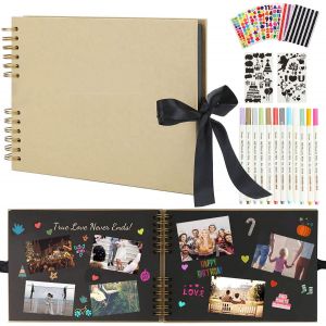 Album Photo Scrapbooking 80 Pages Noir,DIY Traditionnel Livre Souvenirs Albums,Avec 12 Stylos M&eacute;talliques,Cadeaux pour Bebe Enfant Mariage Voyage Anniversaire (Jaune) - Neuf