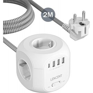 Multiprise Cube &agrave; 4 Prises Europe 8 en 1 avec 3 USB, 1 Type C, USB multiprise avec c&acirc;ble tress&eacute; de 2 m Interrupteur Individuel pour Multiprise USB de Type C pour Bureau, Maison, Voyage - Neuf