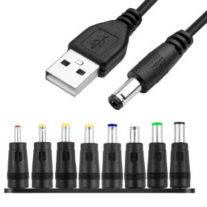 JGD-C&acirc;ble USB vers DC 5 V 1 m universel USB vers DC Power Chager Cordon 5,5 x 2,1 mm Adaptateur de prise avec 8 connecteurs CC interchangeables C&acirc;ble de charge rapide 5 V Adaptateur CC compatible ave - Neuf