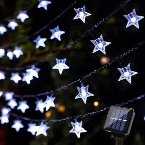 KAL-Guirlande Lumineuse Extérieure Solaire Noël Guinguette Blanc Froid 30Led 6,5M Guirlande Lumineuse Étoiles Imperméable Lumière Décoration Thanksgiving Maison Chambre Jardin Terrasse Patio - Neuf
