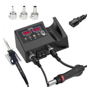 Station de r&eacute;paration num&eacute;rique &agrave; air chaud 2 en 1 avec trois buses &agrave; air chaud pour la r&eacute;paration &eacute;lectronique : haute puissance, d&eacute;bit d'air efficace, affichage &deg;F/&deg;C, temp&eacute;rature pr&eacute;cise - Neuf