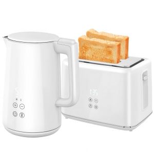 T3323P340301 Toaster &agrave; 2 tranches, cuiseur &eacute;lectrique SUS + toaster, blanc, 2*1,5 po de fentes, cuiseur &eacute;lectrique 1,5 L, acier inoxydable 304, 2200 W, 7 niveaux de cuit, &eacute;cran LED, 3 fonctions - Neuf