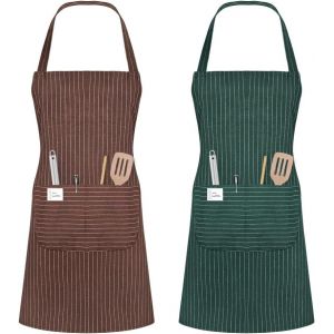 Eryi-Tabliers De Cuisine,2pcs Réglable Tabliers Etanche Avec 2 Poche Pour Femmes Hommes Chef Pour Cuisine,Jardinage, Restaurant,Barbecue,Café (Couleur Café + Vert) - Neuf