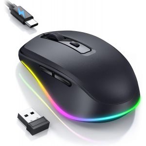 Souris sans Fil avec Jiggler Intégré, Souris LED Rechargeable 2000 DPI, Souris Silencieuse 2.4G USB pour PC/Mac/Ordinateur Portable, Mouvement Indétectable, Compatible Windows et macOS, Noir - Neuf