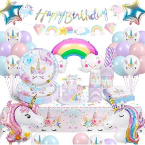 Sjzg-Lot De 103 Pi&egrave;ces De Vaisselle Licorne Pour F&ecirc;te D'anniversaire - Assiettes En Carton Et Serviettes Pour Enfants - D&eacute;coration Pour Gar&ccedil;ons Et Filles - Neuf